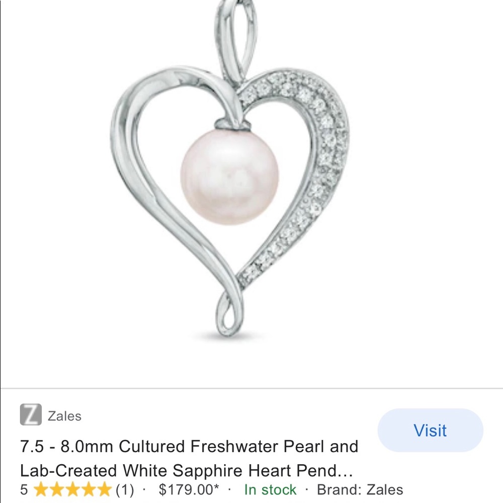 Pearl and sapphire heart necklace - Picture 4 of 4